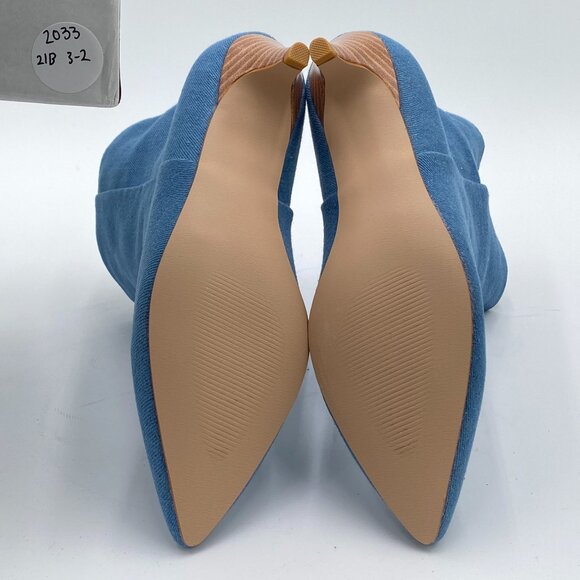 Blue Pointed Toe Ankle Booties Low Kitten High Heel Office Lady Comfy Dress Shoe - Picture 5 of 6